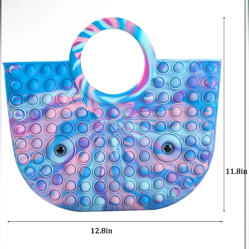 Blue, Pink & Purple Tie-Dye Pop It Silicone Tote Bag‎